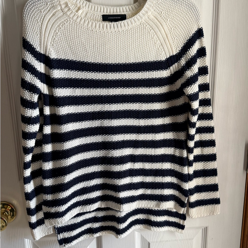 Atmosphere Cozy Striped Navy and White Sweater Size Small (4)
